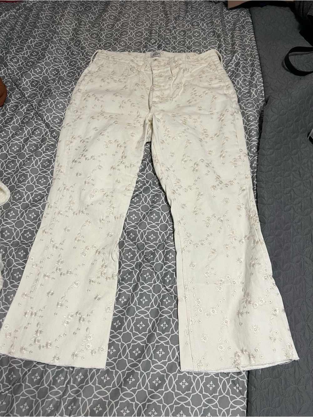 J.Crew Women’s Cream Embroidered Wide-Leg Pants